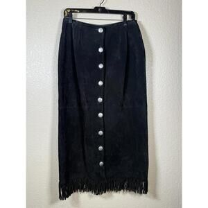 PIONEER WEAR Black Suede Sz 14 Leather Long Skirt Western Boho Cowgirl